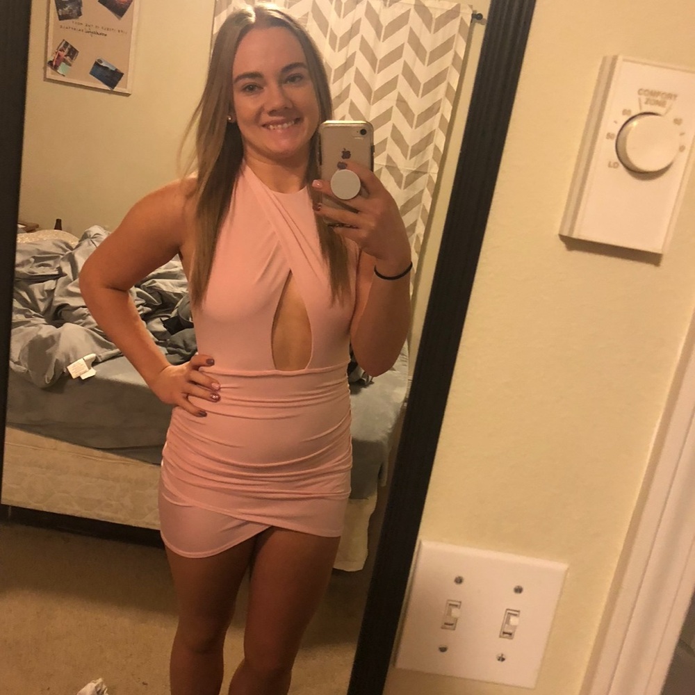 Elegant Pink Halter Dress